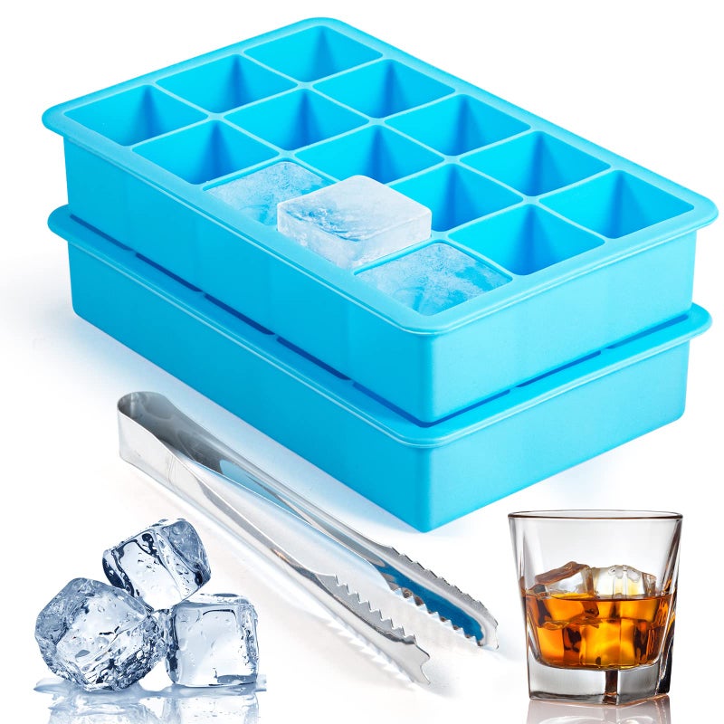ZDPMK 2 Pack Ice Cube Trays, ZDPMK Silicone Easy Release Flexible Molds 15 Ice Cubes Tray for Freezerï¼ŒCocktailï¼ŒWhiskeyï¼ŒReusable & BPA Free - Image 1